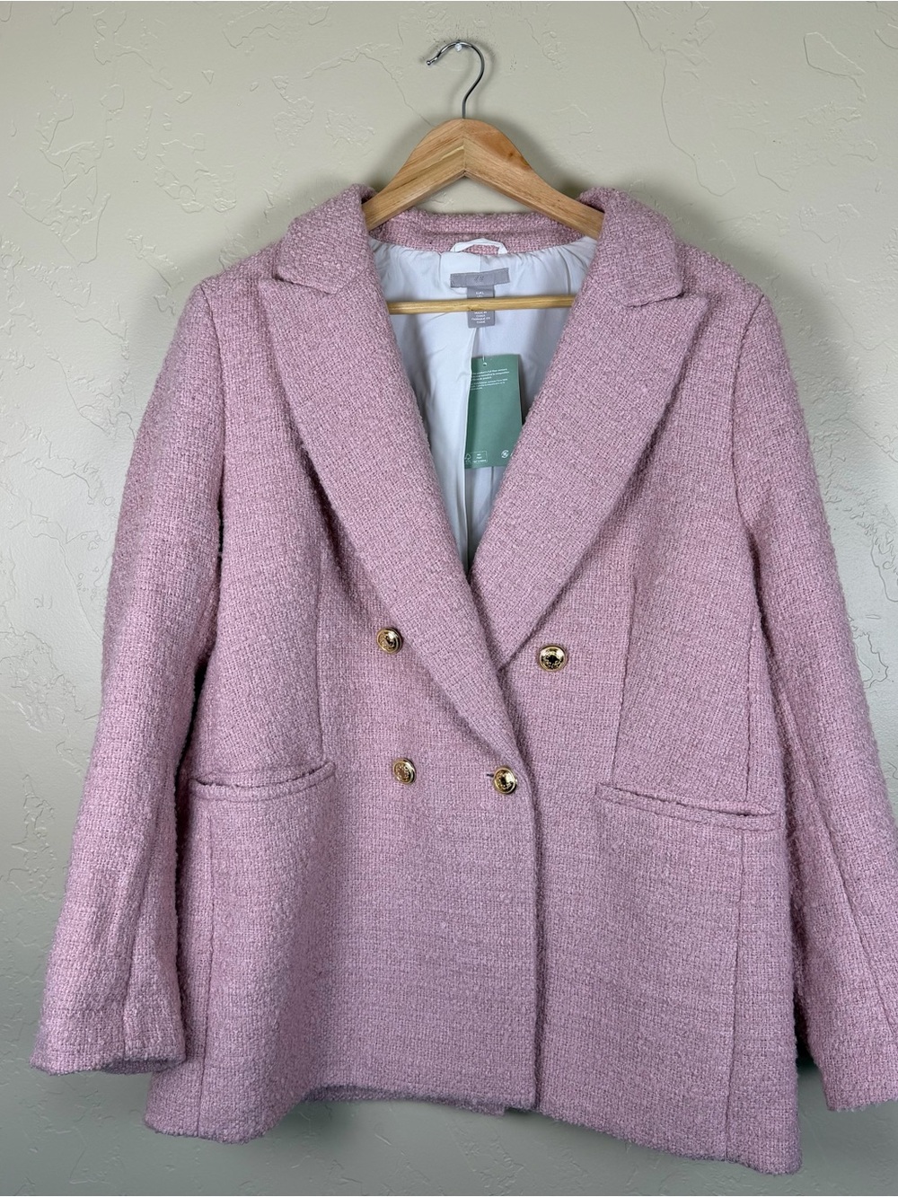 H&M Textured-Weave Blazer In Light Pink Light Coat Size Large NWT - Picture 2 of 7